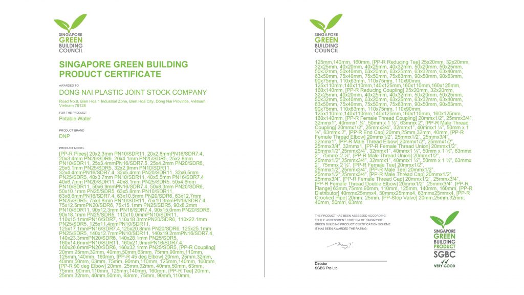 Chứng nhận Green Building Product Certificate Ống nhựa & Phụ kiện PP-R Nhựa Đồng Nai